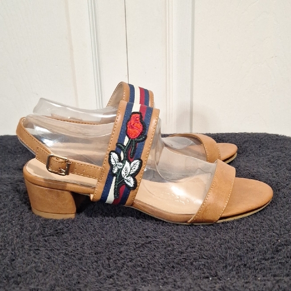 Lady Godiva Embroidered Strappy Sandals - 9 - Tan Leather - Picture 5 of 11